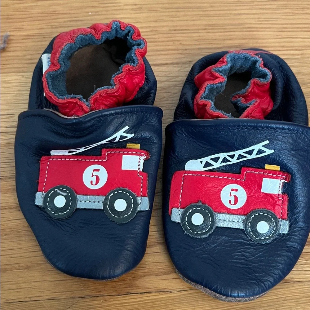 Robeez Navy Baby Shoes with Fire Truck Design